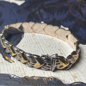 Vintage 925 Sterling Silver Gold Vermeil Chevron Chain Bracelet Milor Italy D2